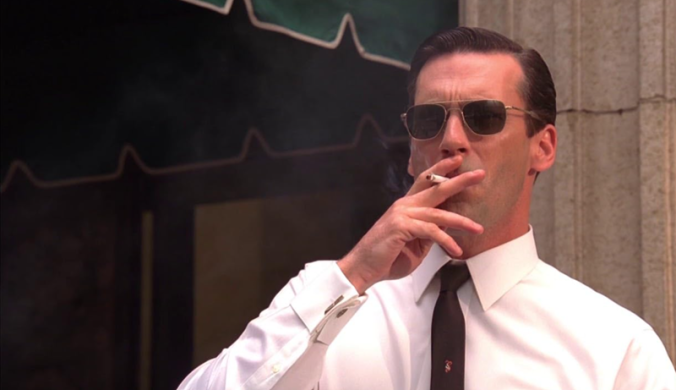 Jon Hamm in Mad Men smoking a cigarette