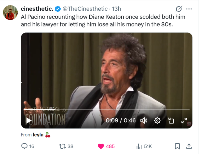 Al Pacino tells Diane Keaton story