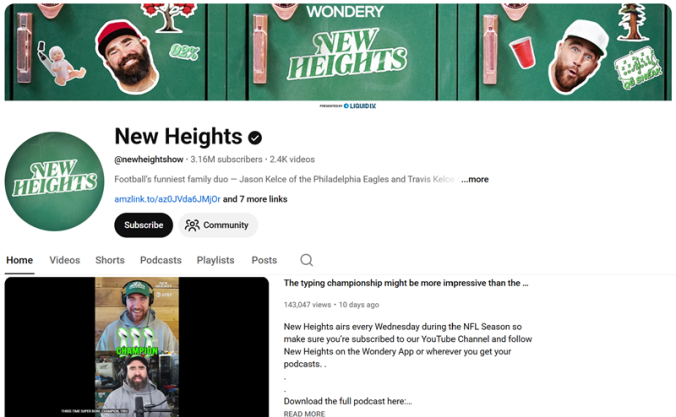 New Heights Podcast on YouTube screenshot