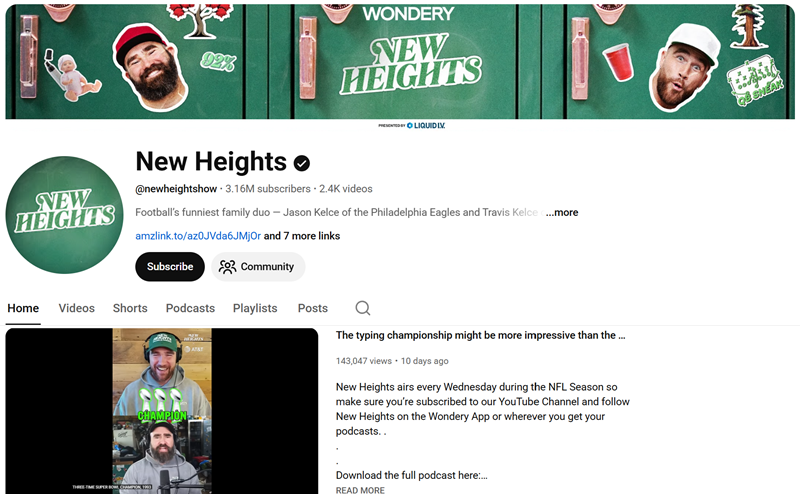 New Heights Podcast on YouTube screenshot